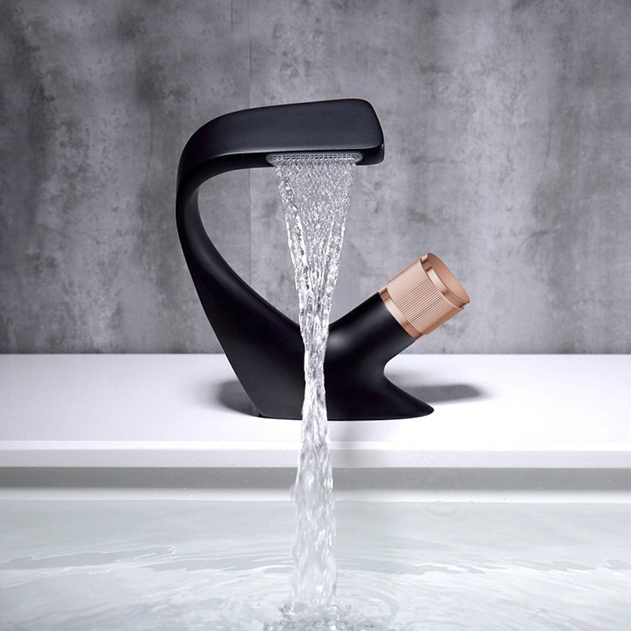 Robinet Salle de Bain Design Moderne de Cascade Robinet Lavabo Noir LED Durable Eau Chaude et Froide Réglable - Bricolage Robinet Salle de Bain Design Moderne de Cascade Robinet Lavabo Noir LED Durable Eau Chaude et Froide Réglable - Bricolage