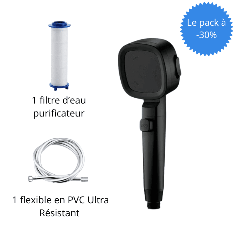 pommeau de douche carré + 1 filtre d'eau purificateur + 1 flexible de douche