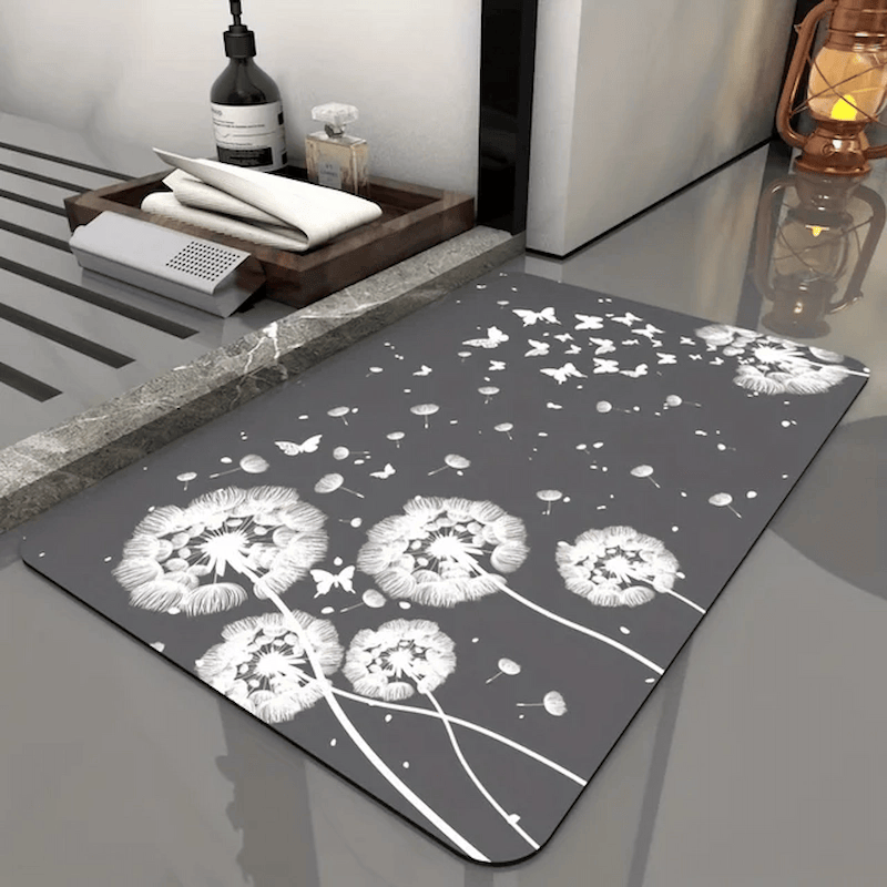 tapis bain fleur gris