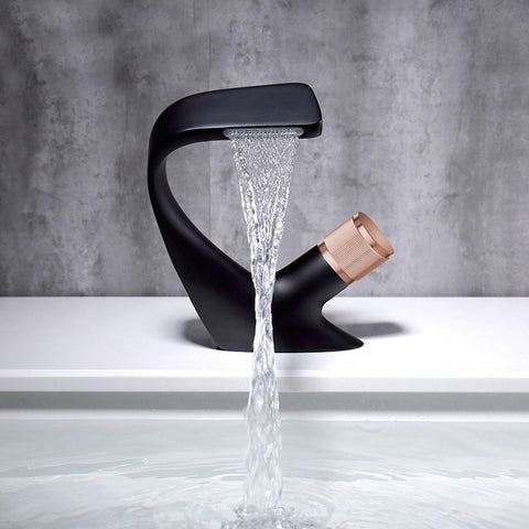 Noir robinet salle de bain Cascade Grand Mitigeur lavabo en laiton robinetterie lave-mains pour vaque salle de bain Design moderne